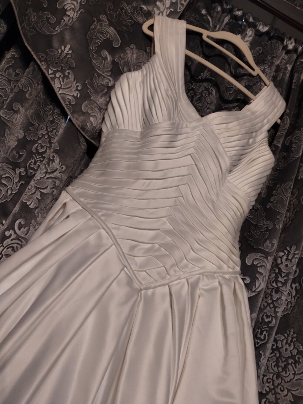 1990 Emme Original Satin Ballgown with Pleated Bodice - Off Shoulder